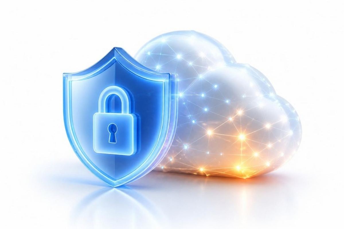 Shield and padlock protecting a cloud network
